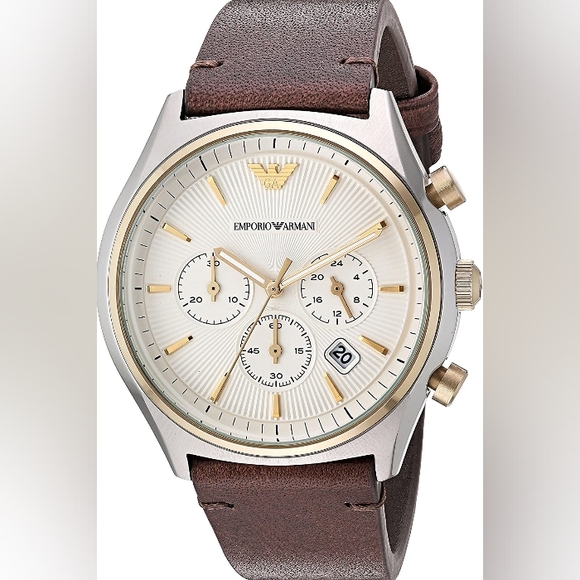 EMPORIO ARMANI AR11033 White Dial Brown Strap Men's Chronograph Watch - Picture 7 of 7